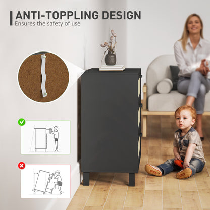 3 Drawer Cabinet Storage Cupboard Sideboard Organiser, Black