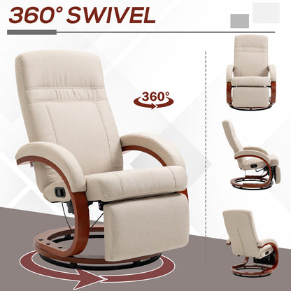 Manual Recliner Swivel Reclining Chair with Footrest Armrests Beige