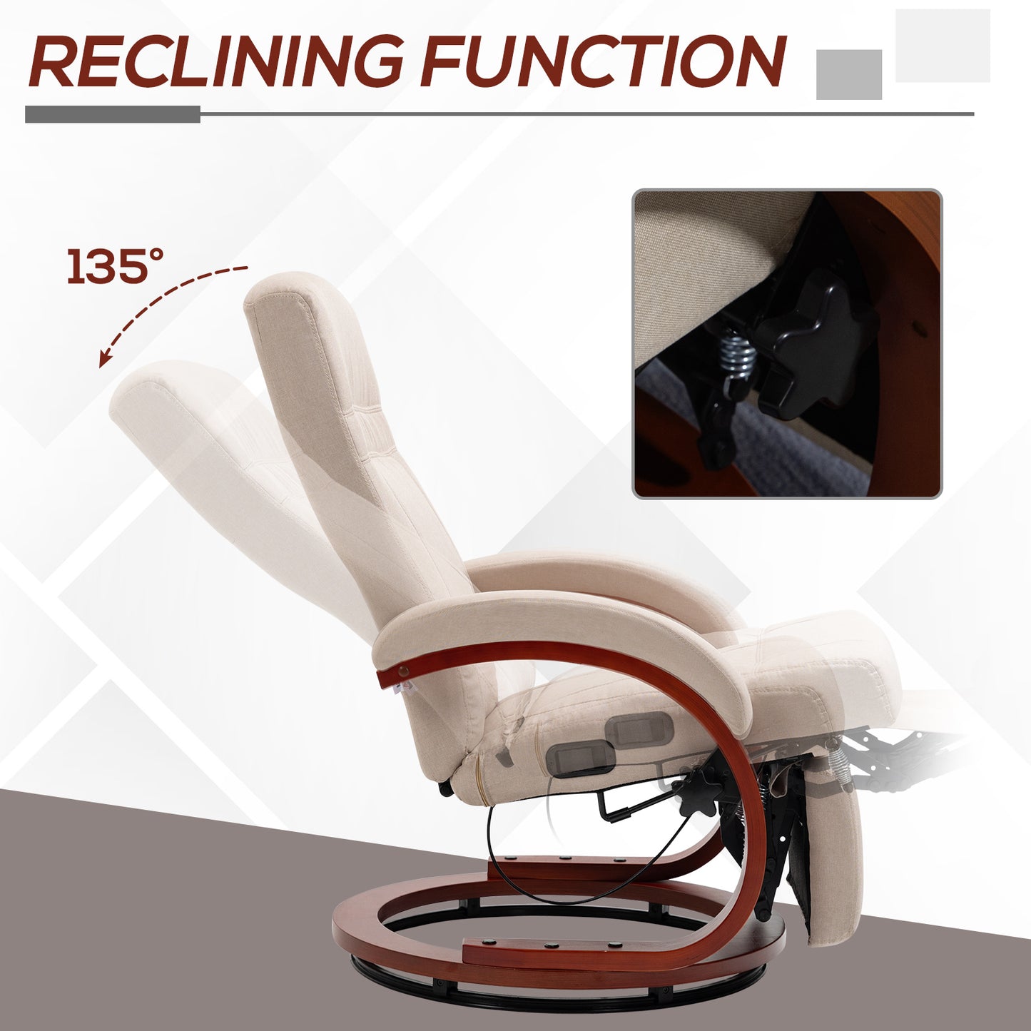 Manual Recliner Swivel Reclining Chair with Footrest Armrests Beige