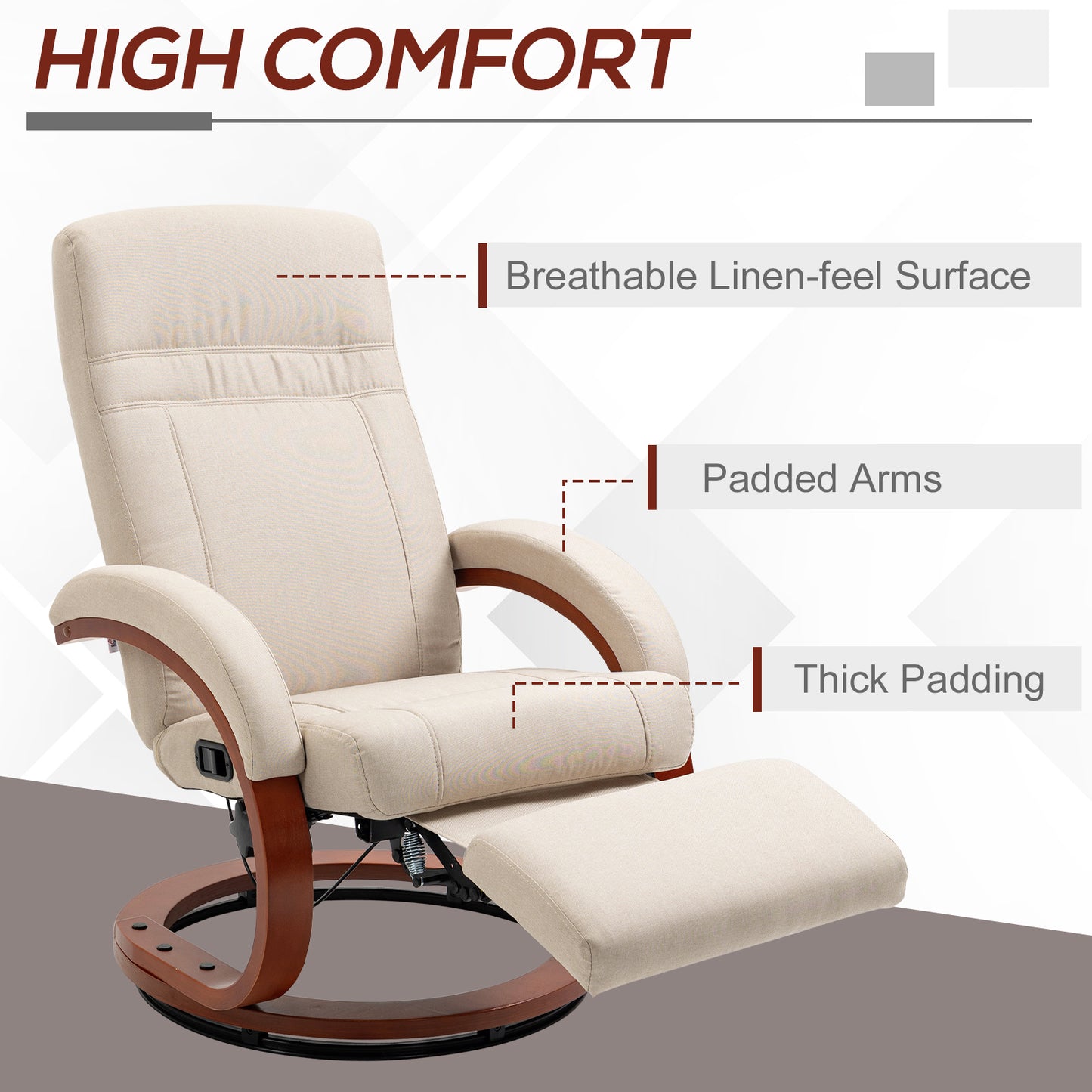 Manual Recliner Swivel Reclining Chair with Footrest Armrests Beige
