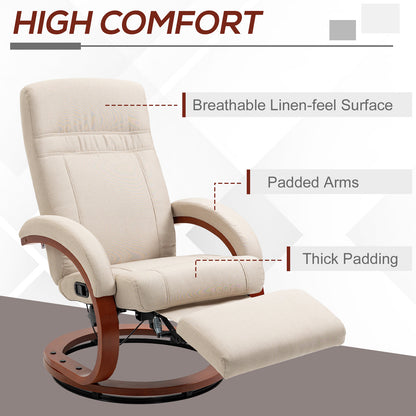 Manual Recliner Swivel Reclining Chair with Footrest Armrests Beige