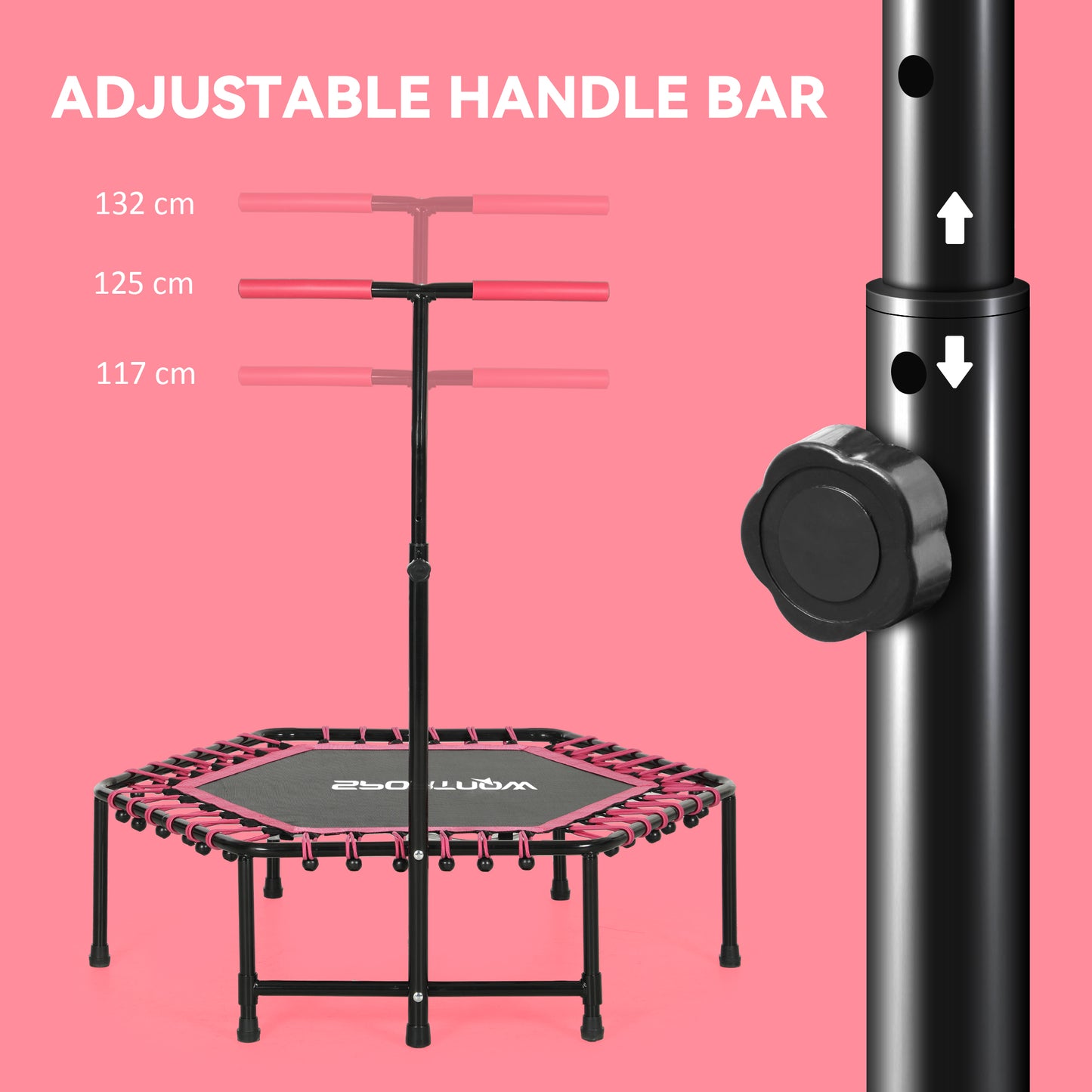 45" Fitness Trampoline with Adjustable Handle, LED Lights, Pink