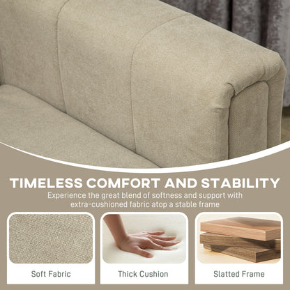 3 Seater Sofa, Modern Fabric Couch with Channel Tufted, Khaki