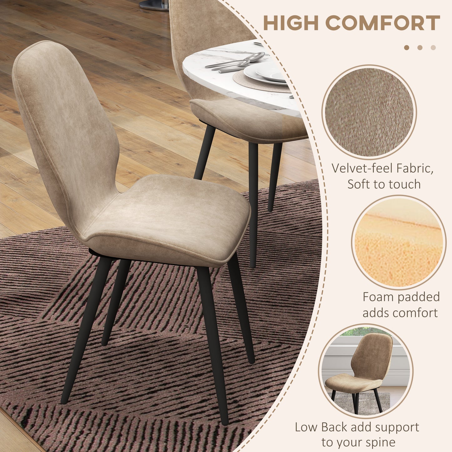 Velvet Dining Chairs, Set of 2 Dining Room Chairs with Metal Legs for Living Room, Dining Room, Brown