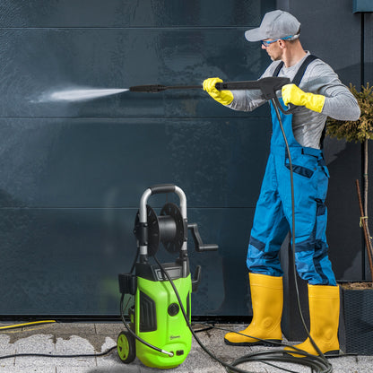 1800W Power Washer 150 Bar Pressure 6M Hose and Hose Reel, Green