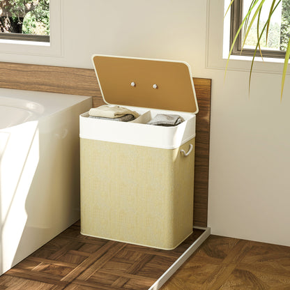 100L Laundry Basket with Lid, Washing Basket for Bathroom, Cream