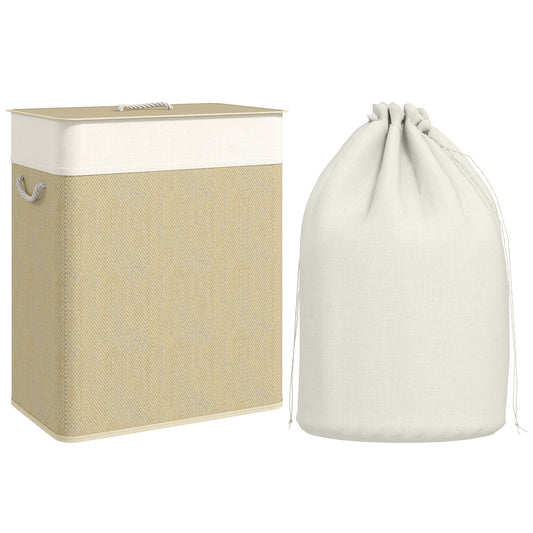 100L Laundry Basket with Lid, Washing Basket for Bathroom, Cream