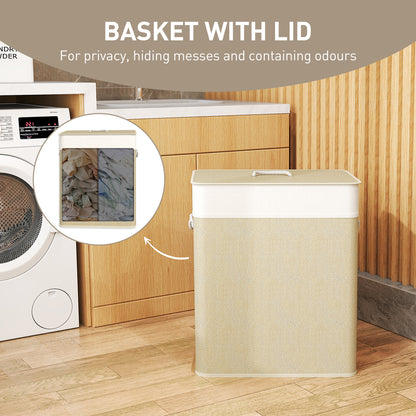100L Laundry Basket with Lid, Washing Basket for Bathroom, Cream