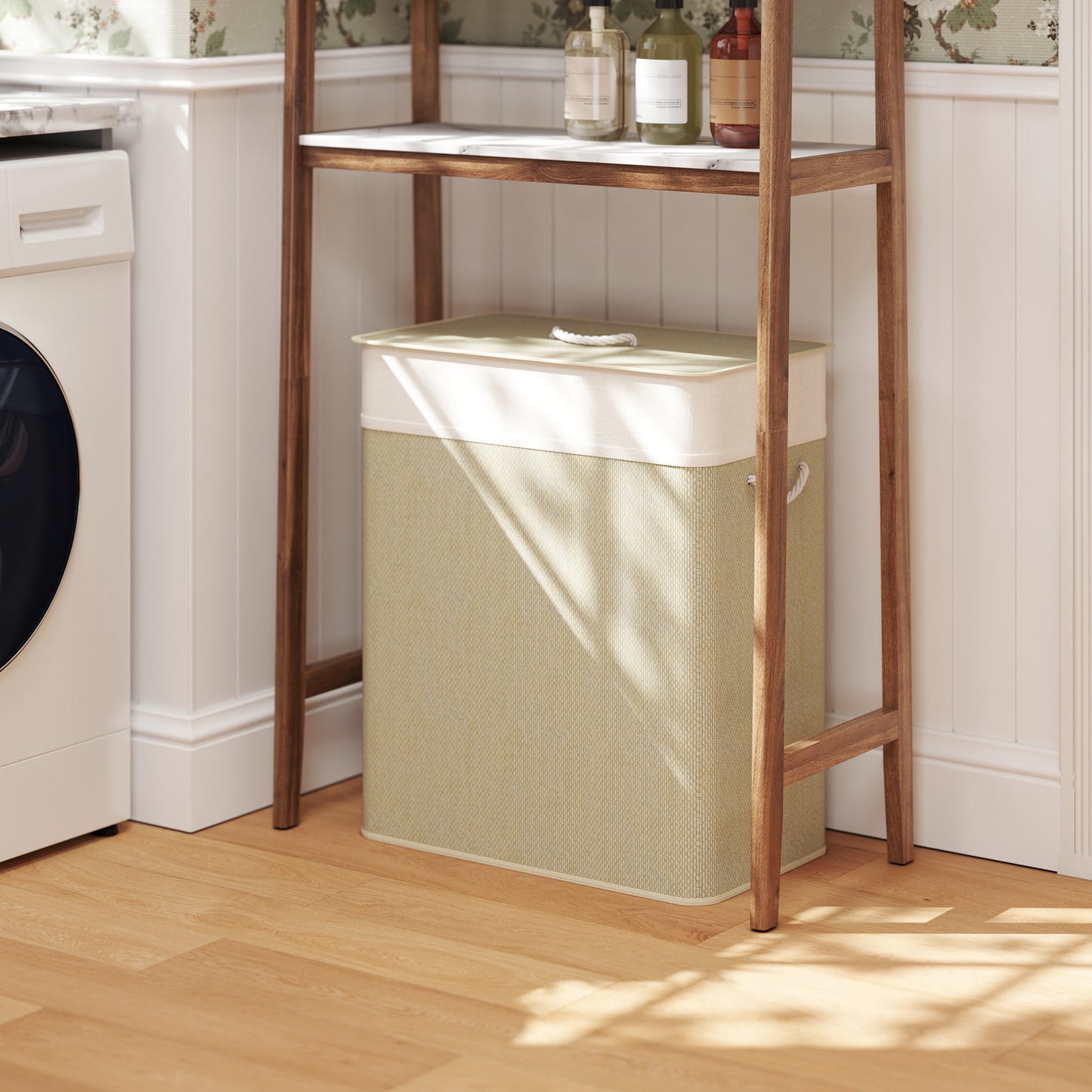 100L Laundry Basket with Lid, Washing Basket for Bathroom, Cream