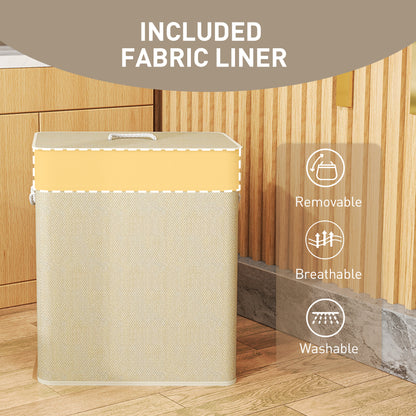 100L Laundry Basket with Lid, Washing Basket for Bathroom, Cream