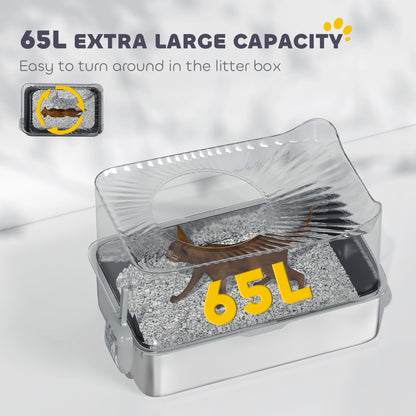 Stainless Steel Cat Litter Box, Enclosed Metal Litter Tray, Dark Grey