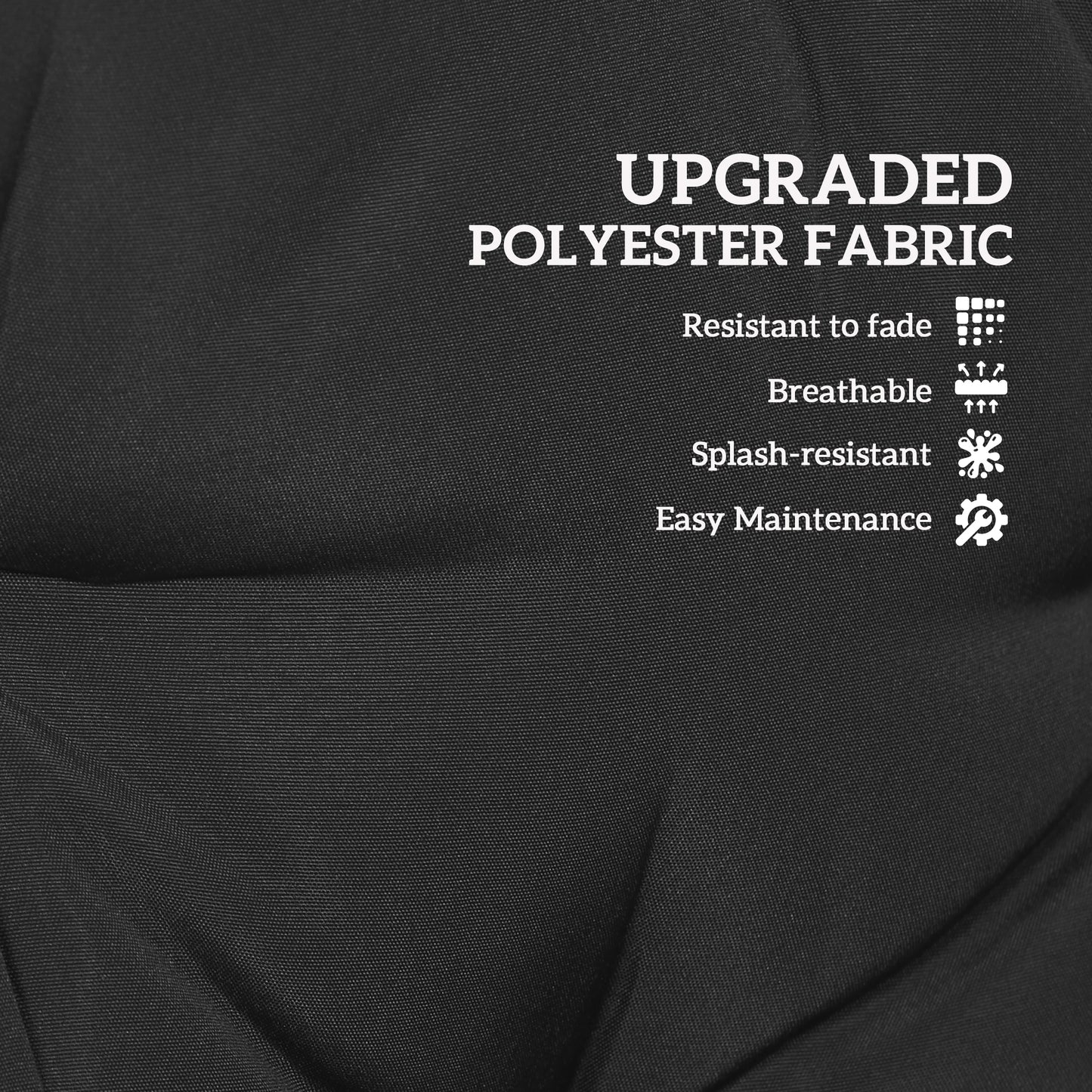2pc Outdoor Seat Cushion with Backrest, Ties, for Garden, Black