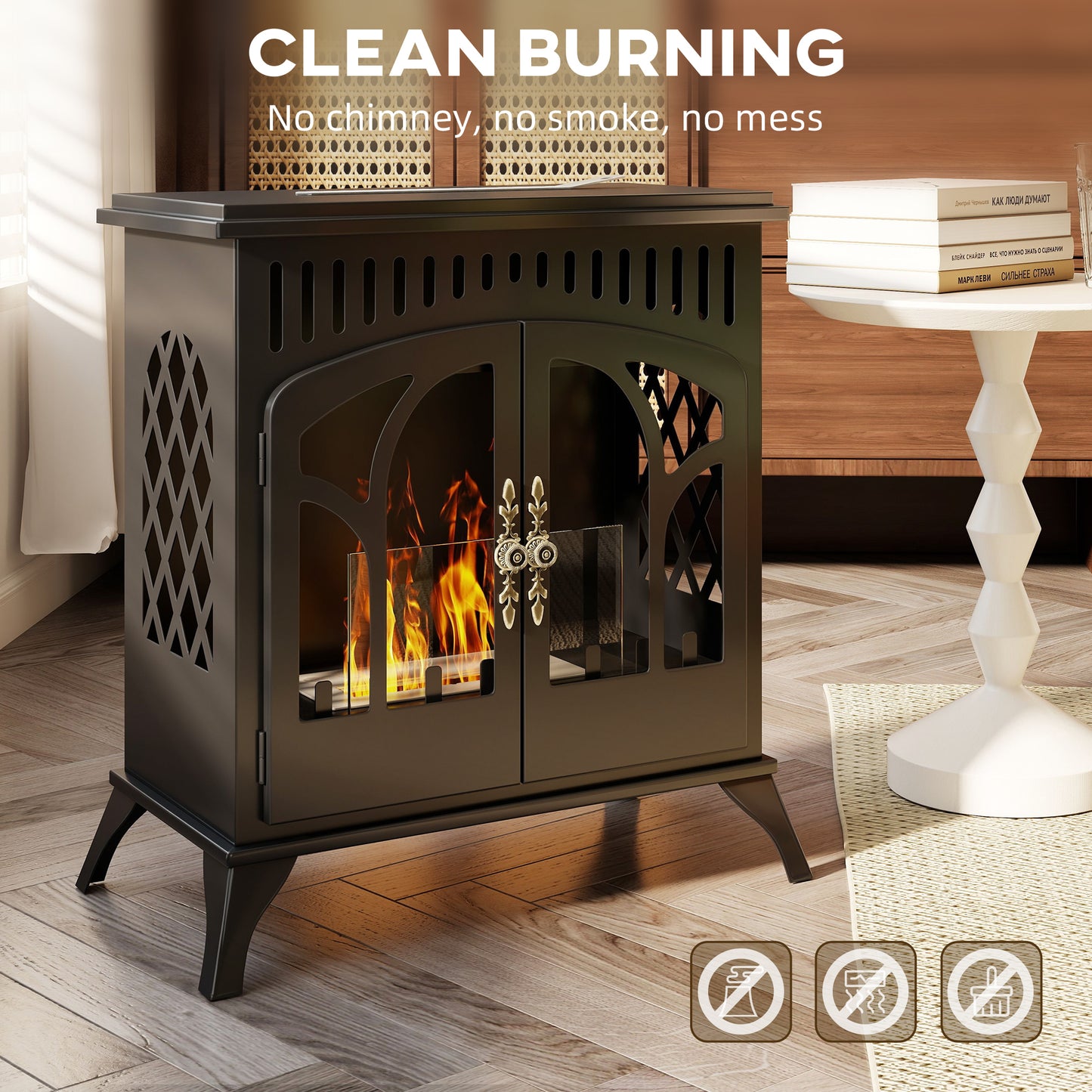 22" Bio Ethanol Fireplace Stove, Ethanol Fire Burner with Door