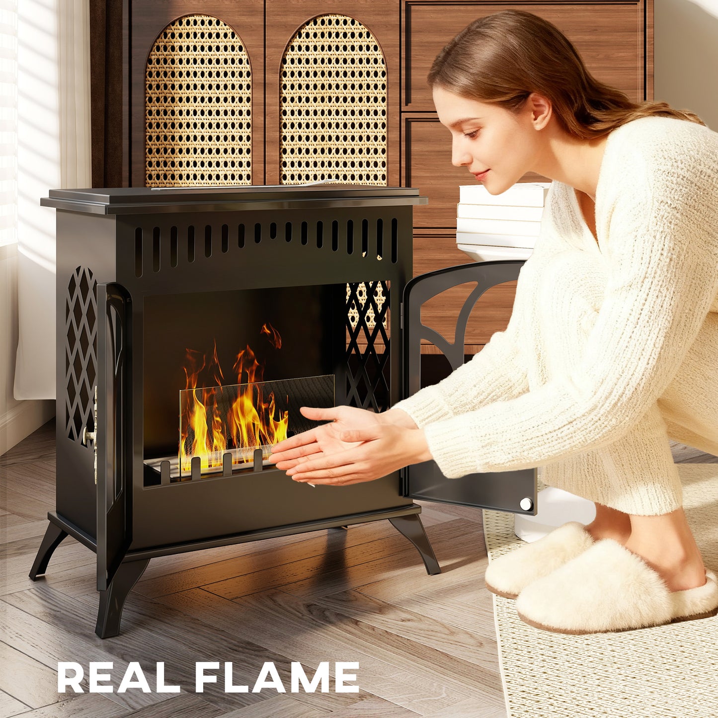 22" Bio Ethanol Fireplace Stove, Ethanol Fire Burner with Door
