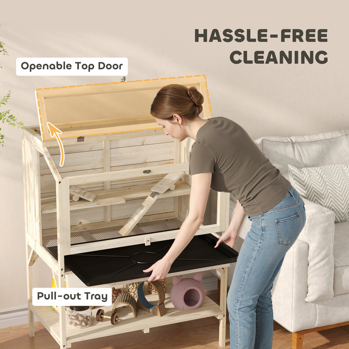 Wooden Hamster Cage, 2 Tier Hamster Habitat with Storage Shelf