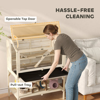 Wooden Hamster Cage, 2 Tier Hamster Habitat with Storage Shelf
