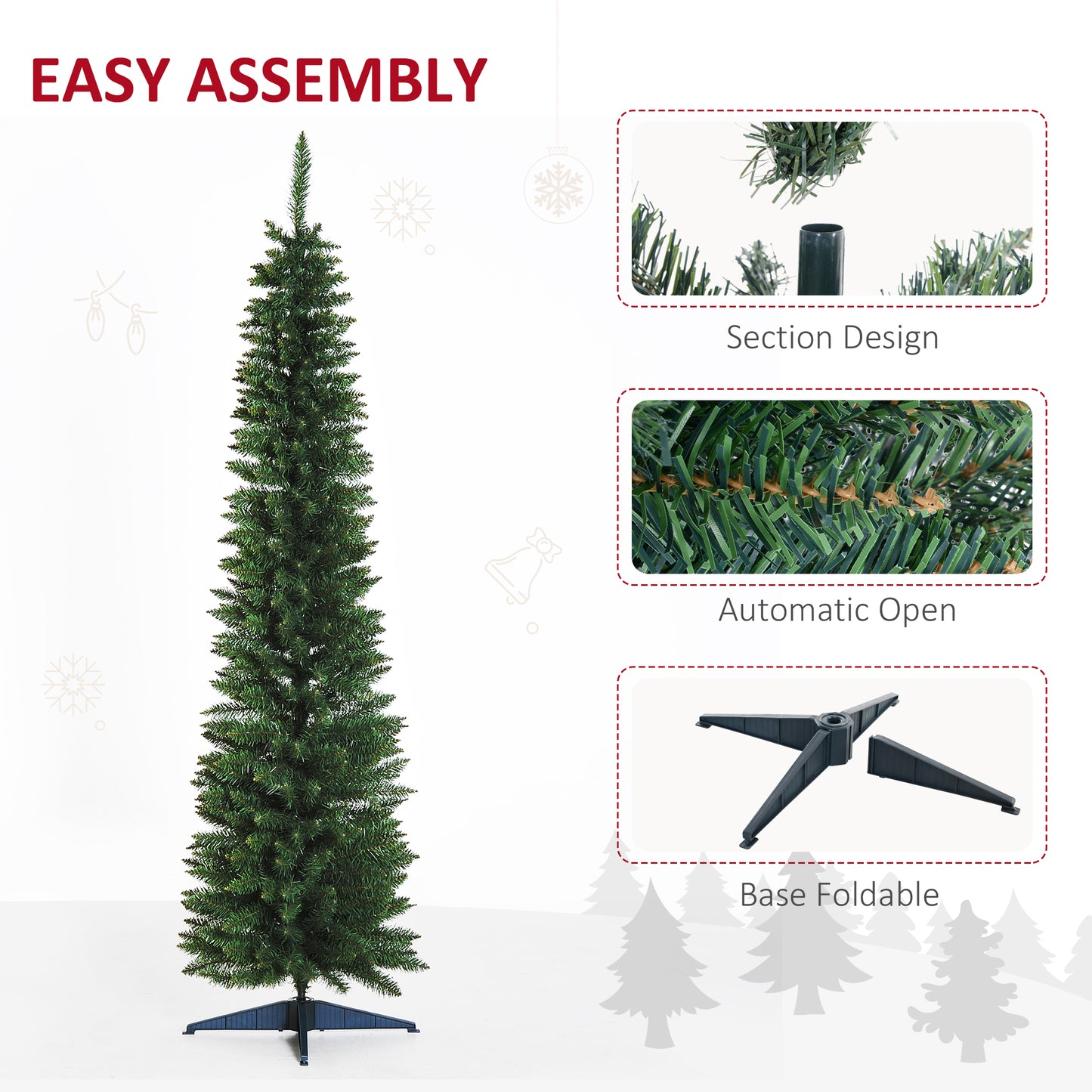 7FT Tall Christmas Pine Tree Artificial Easy Assembly Holiday Décor