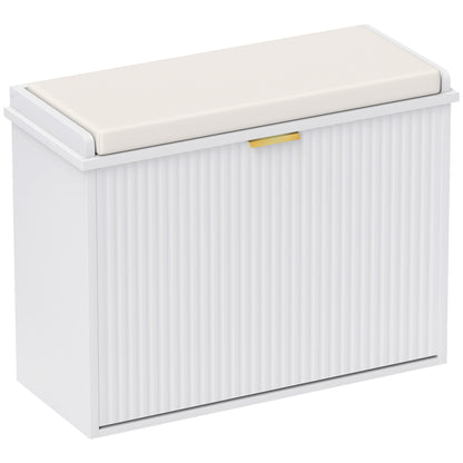 Shoe Storage Bench with Cushion and Flip-Drawer 62x26x47.5cm White