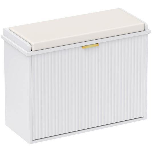 Shoe Storage Bench with Cushion and Flip-Drawer 62x26x47.5cm White
