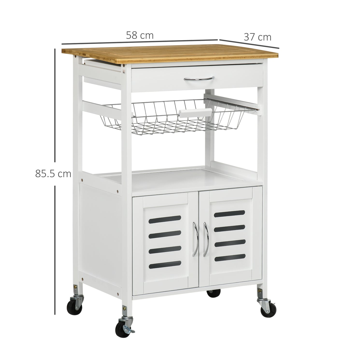 Rolling Kitchen Island Trolley Utility Cart on Wheels with Bamboo Top