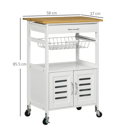 Rolling Kitchen Island Trolley Utility Cart on Wheels with Bamboo Top