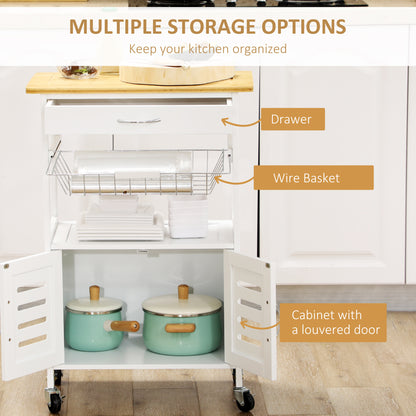 Rolling Kitchen Island Trolley Utility Cart on Wheels with Bamboo Top