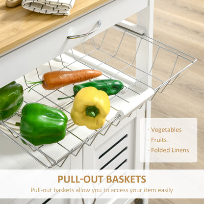 Rolling Kitchen Island Trolley Utility Cart on Wheels with Bamboo Top