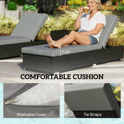 Rattan Sun Loungers Set of 2 with Side Table, Dark Grey