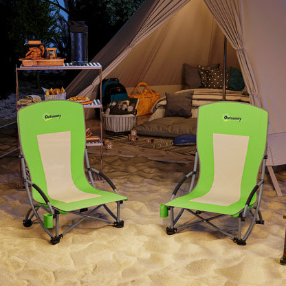 Set of 2 Folding Beach Chair, Camping Chair with Carry Bag, Green