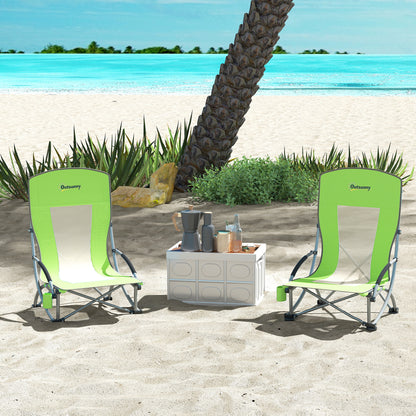 Set of 2 Folding Beach Chair, Camping Chair with Carry Bag, Green