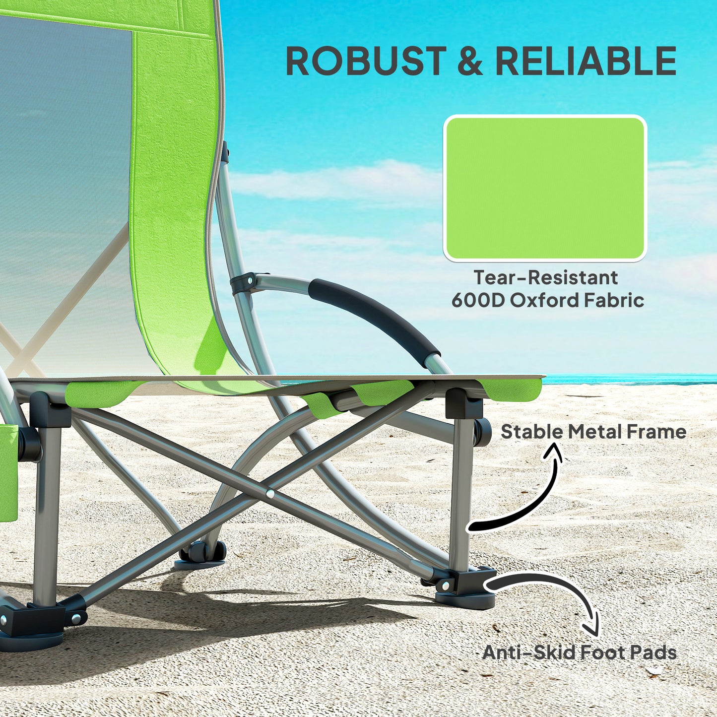 Set of 2 Folding Beach Chair, Camping Chair with Carry Bag, Green