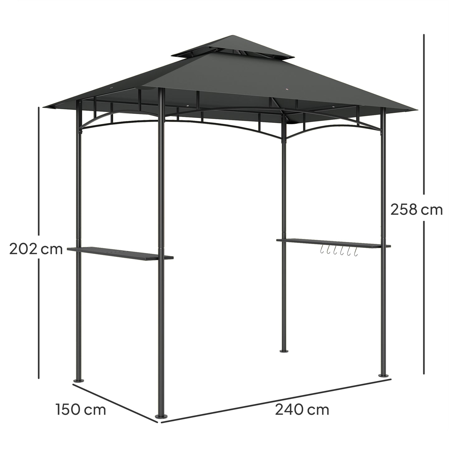 8' x 5' Grill Gazebo, Double Tiered Outdoor BBQ Shelter, Dark Grey