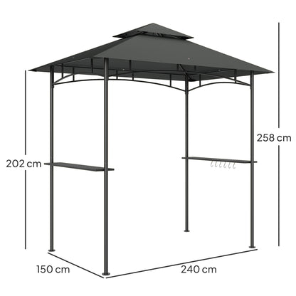 8' x 5' Grill Gazebo, Double Tiered Outdoor BBQ Shelter, Dark Grey