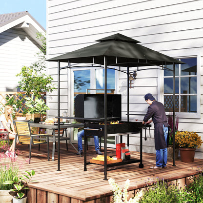 8' x 5' Grill Gazebo, Double Tiered Outdoor BBQ Shelter, Dark Grey