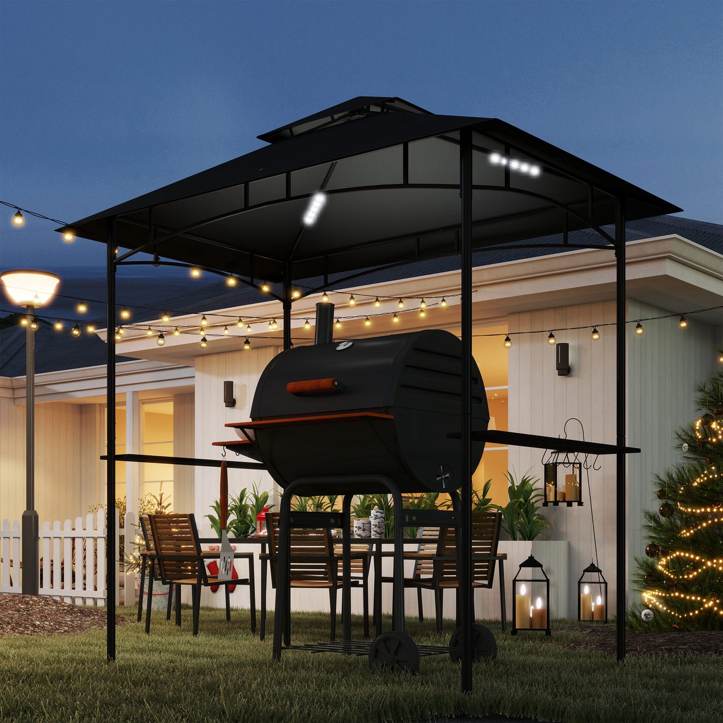 8' x 5' Grill Gazebo, Double Tiered Outdoor BBQ Shelter, Dark Grey