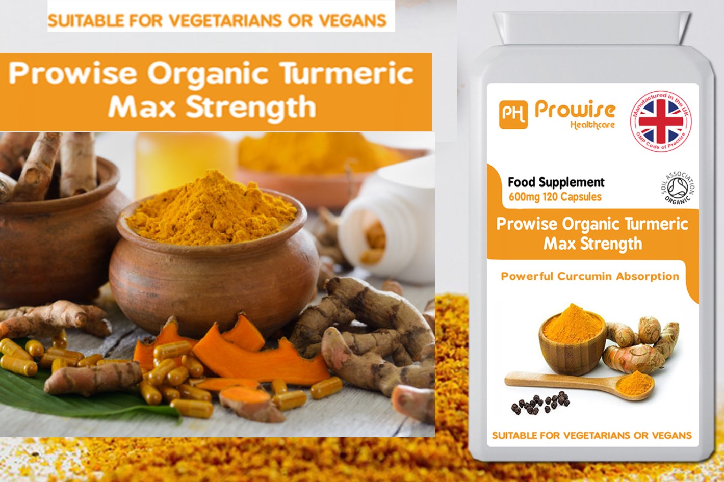 Turmeric & Black Pepper Max Strength Supplements - Natural Anti-Inflammatory & Antioxidant Properties
