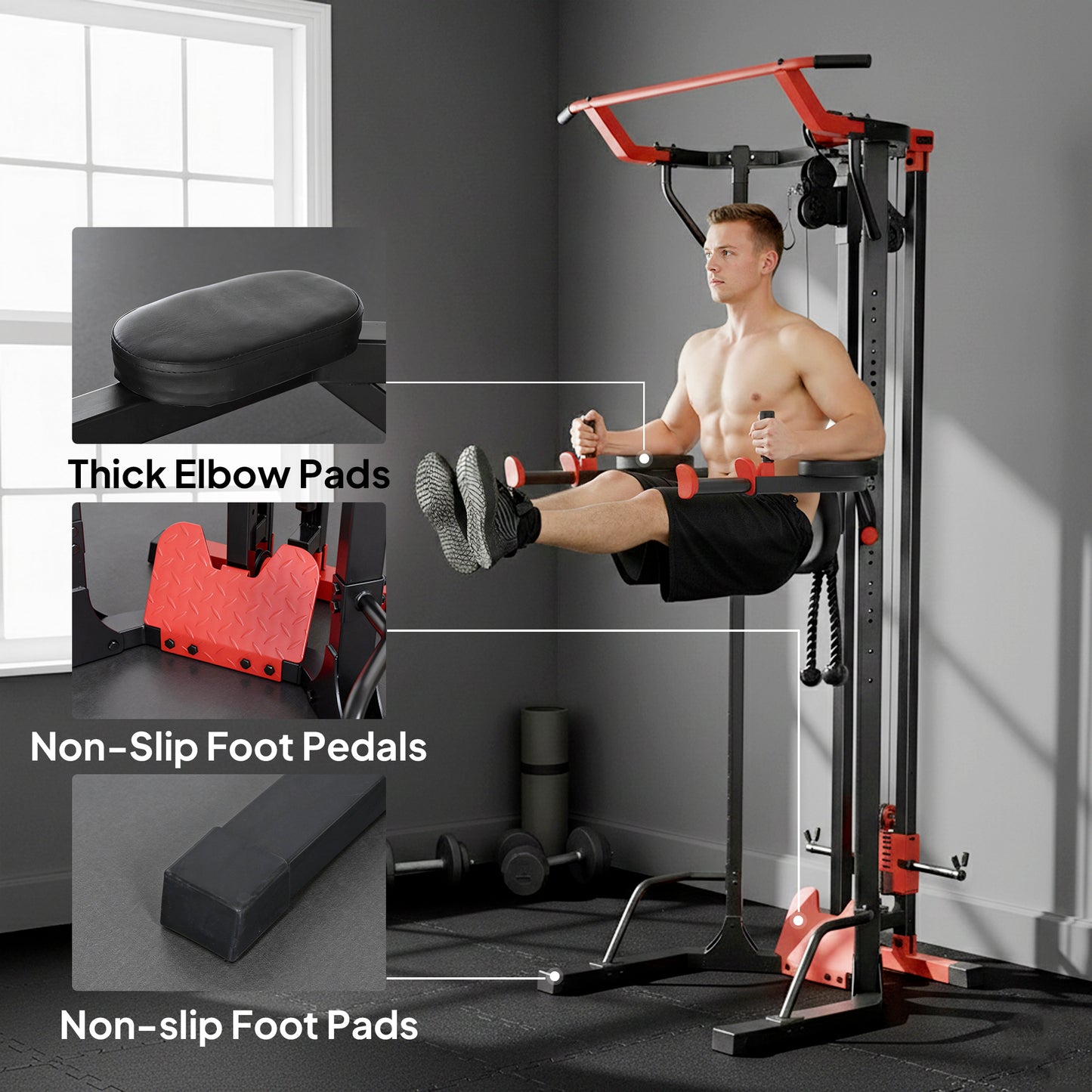 Power Tower with Lat Pull Down Machine, Pull Up Bar, Dip Station