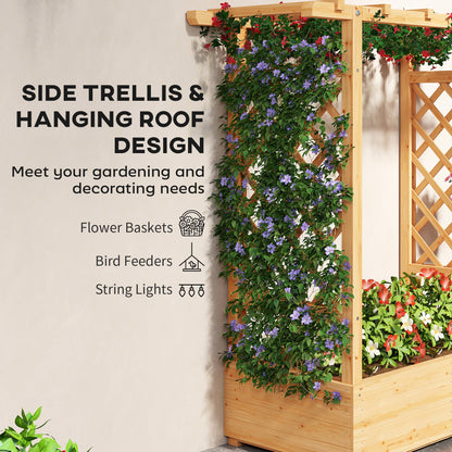 Raised Bed for Garden with Trellis, 110 x 44 x 113 cm, Natural
