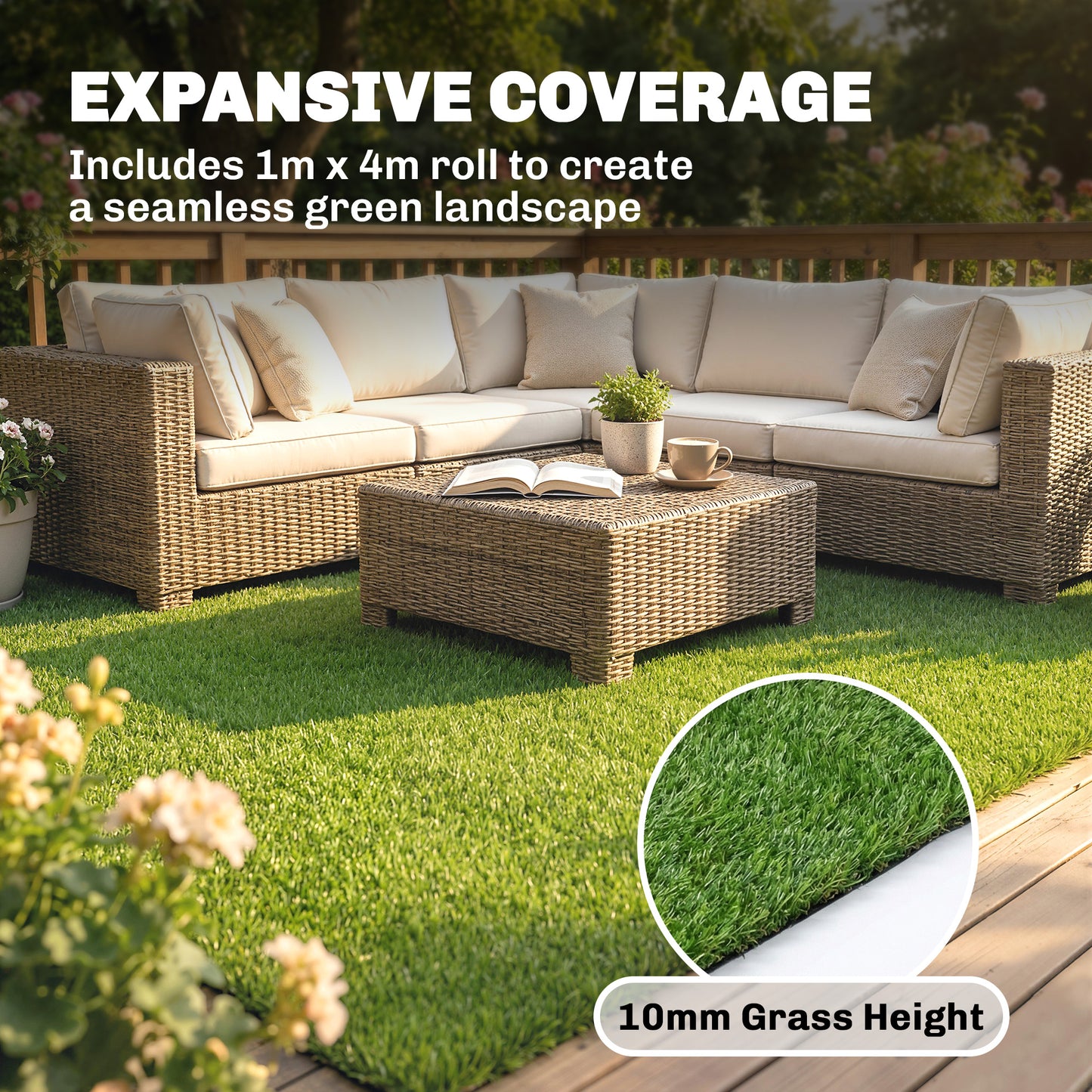2pcs Artificial Grass Turf with Self-draining 1m x 4m Green