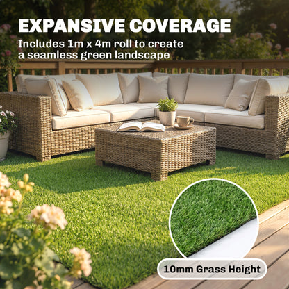 2pcs Artificial Grass Turf with Self-draining 1m x 4m Green
