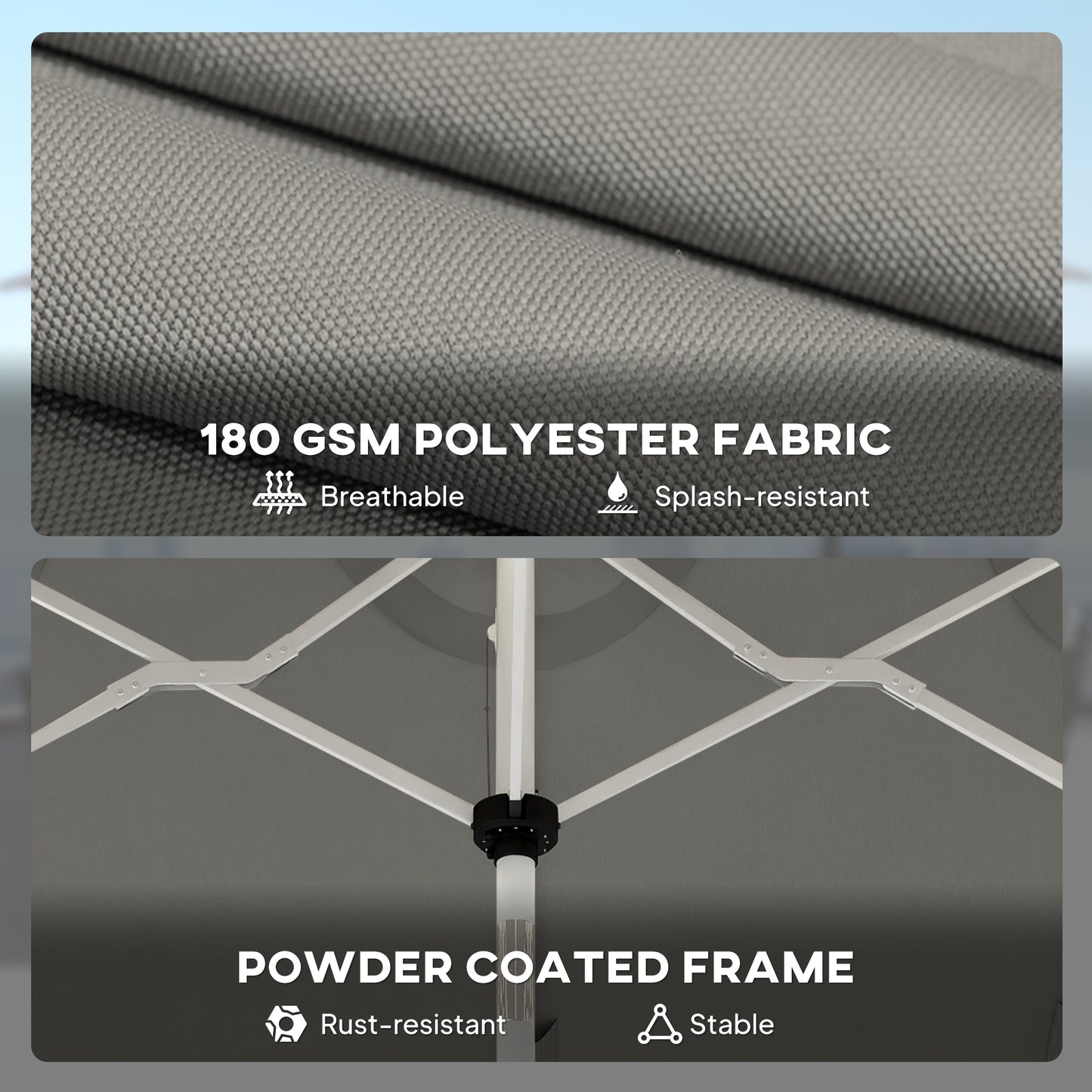 3 m Double-Sided Garden Parasol with Solar Lights, Grey