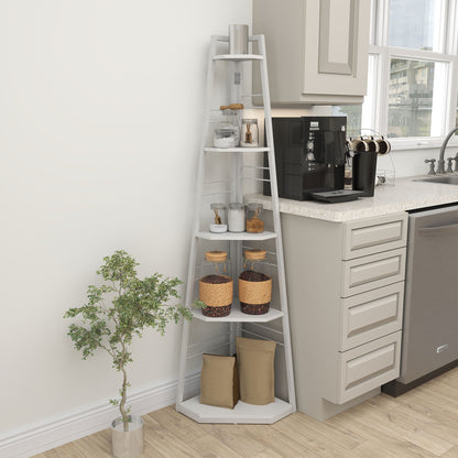 5-Tier Corner Shelf, Shelving Unit with Adjustable Feet, White