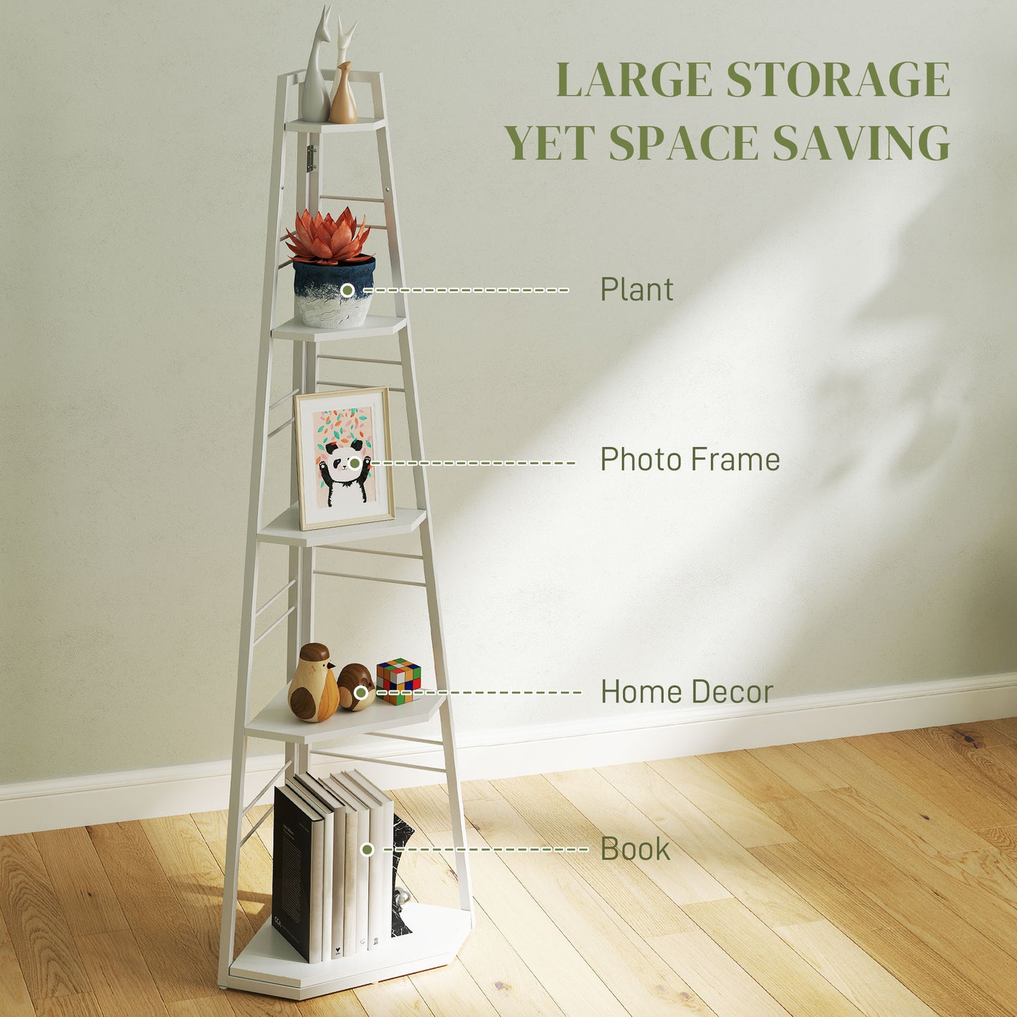 5-Tier Corner Shelf, Shelving Unit with Adjustable Feet, White