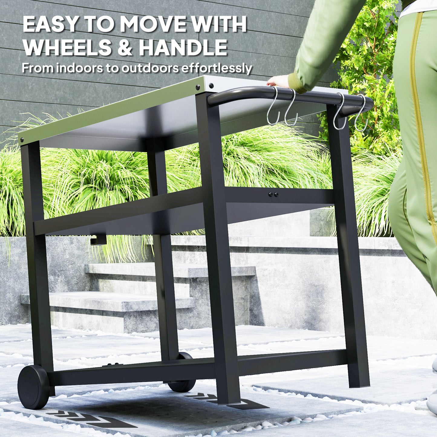 Outdoor BBQ Table with 2-Tier Shelf, Outdoor Kitchen, Charcoal Grey