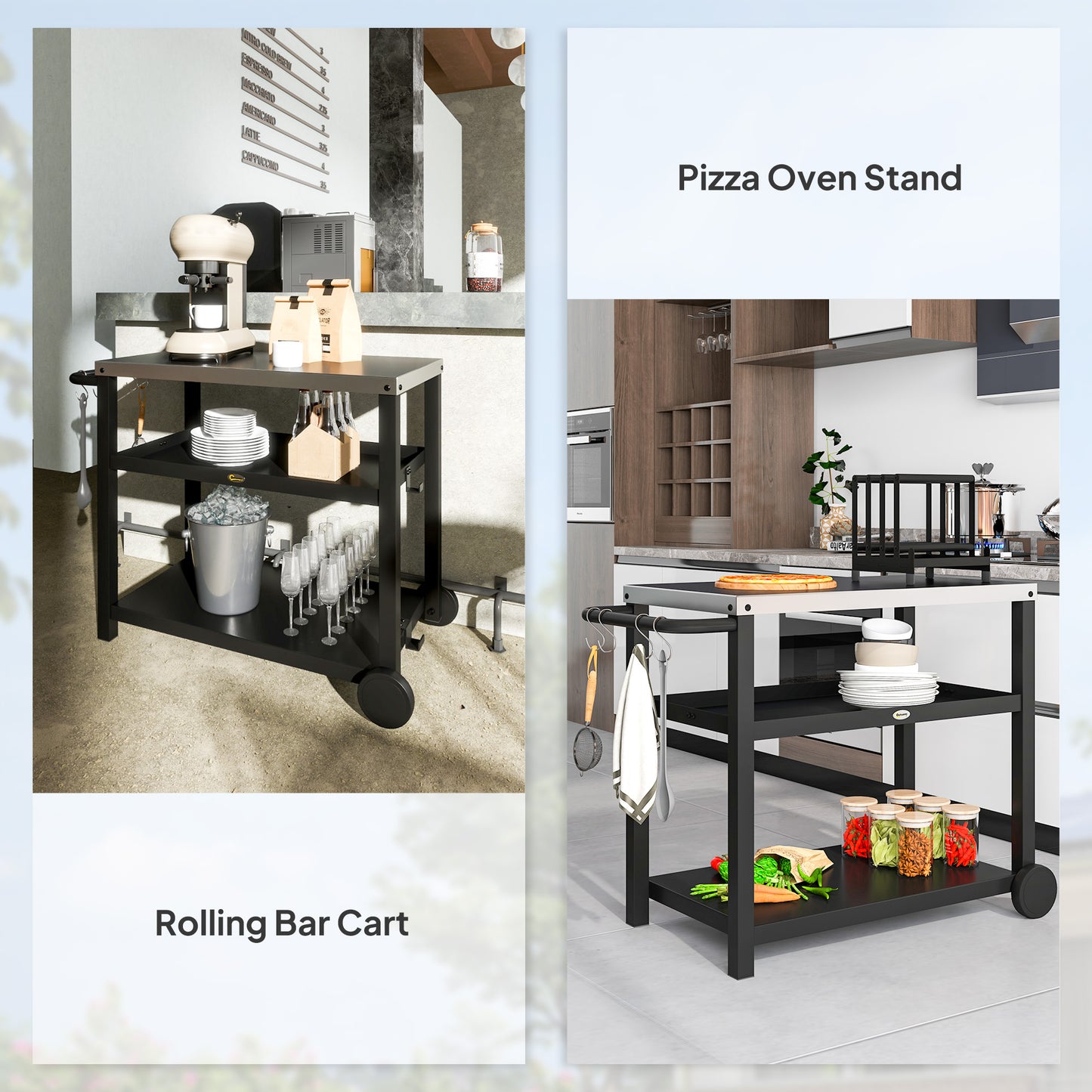 Outdoor BBQ Table with 2-Tier Shelf, Outdoor Kitchen, Charcoal Grey