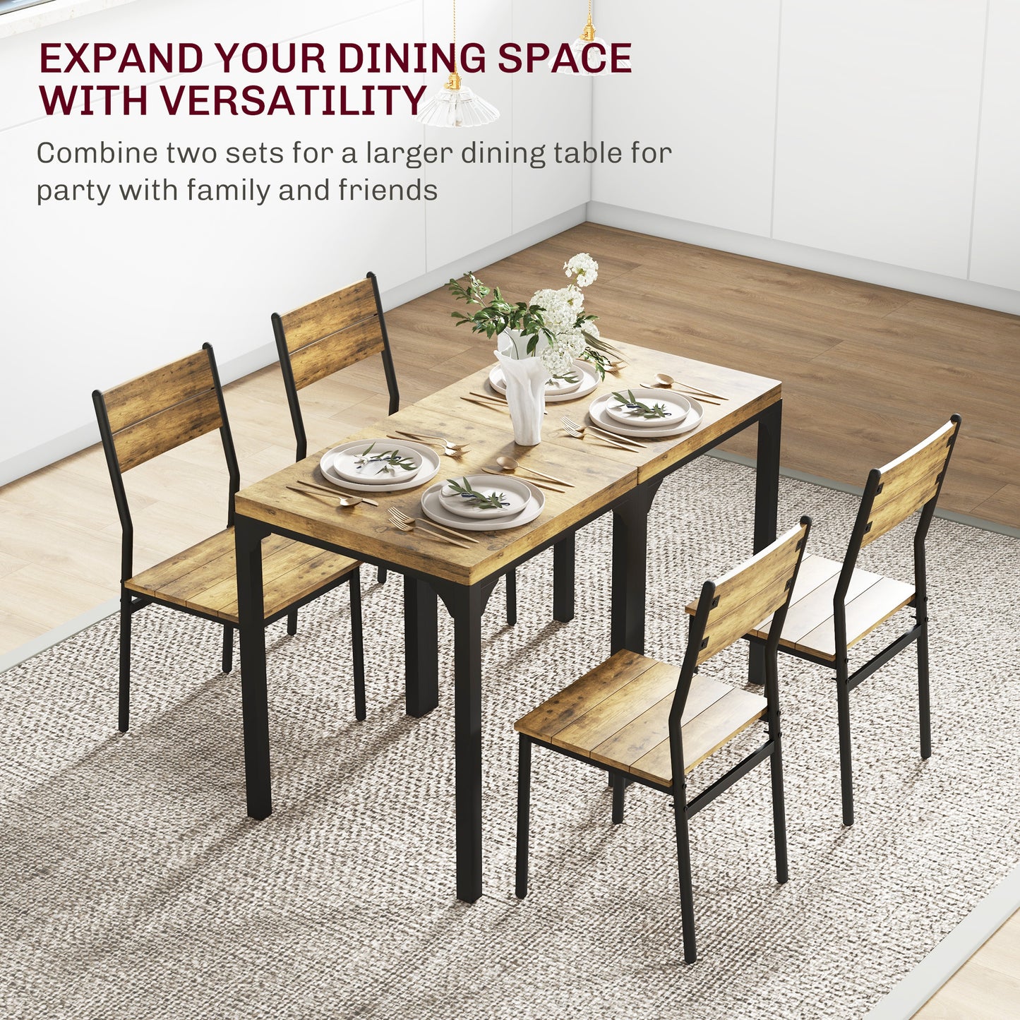 3 Pcs Compact Dining Table 2 Chairs Set Rustic Brown