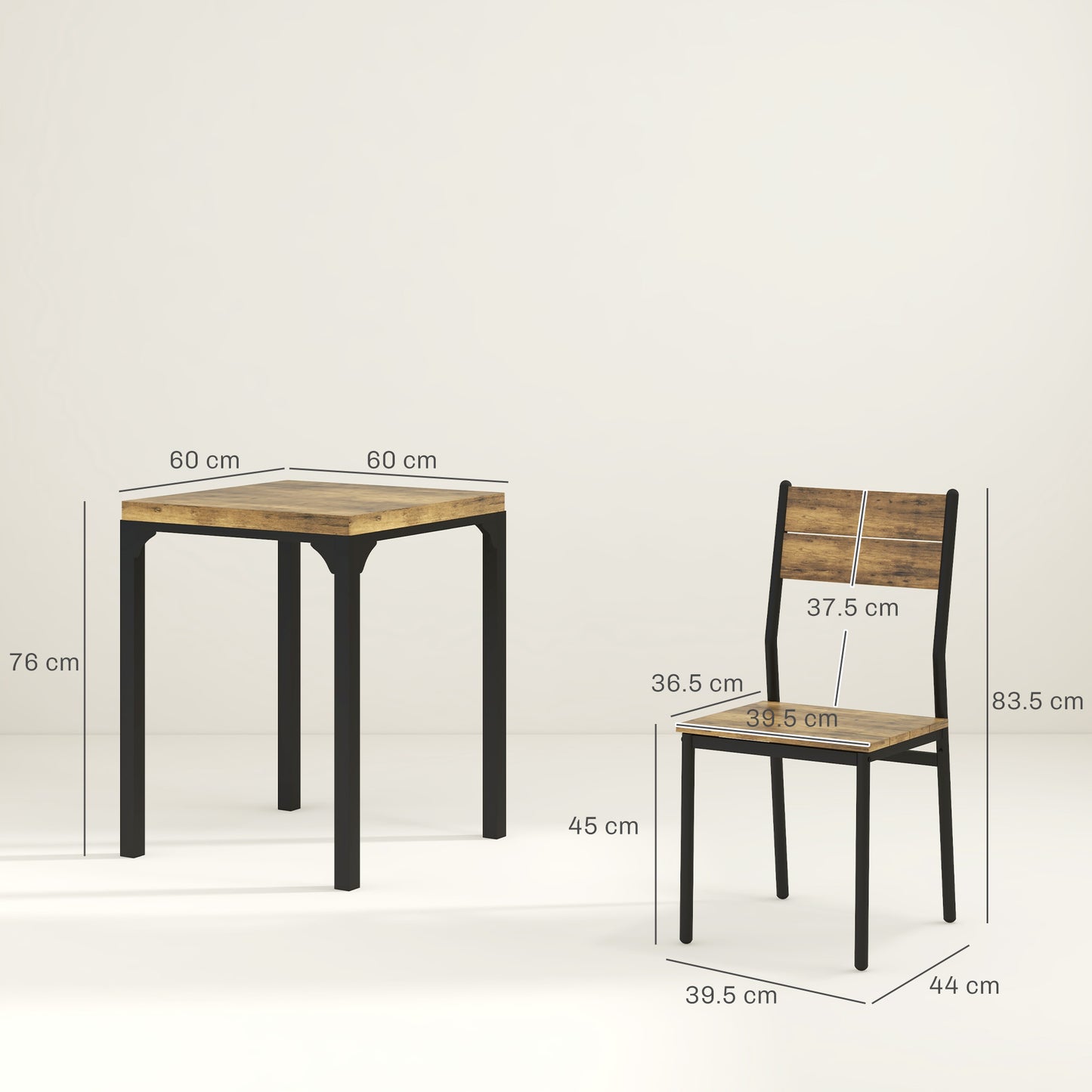 3 Pcs Compact Dining Table 2 Chairs Set Rustic Brown