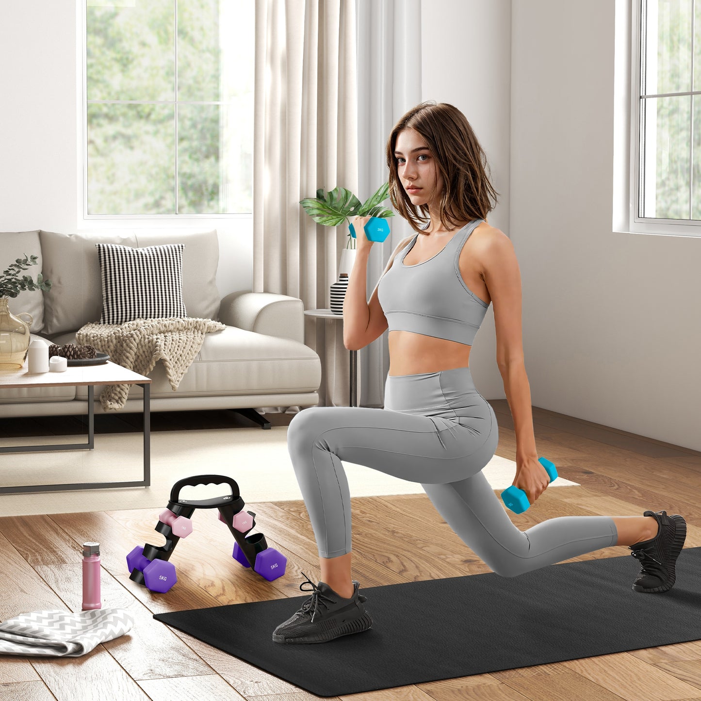 Complete weight set: This dumbbell set includes three pairs of weights – 1kg, 3kg and 5kg – great for boosting strength and fitness. Special dumbbell rack