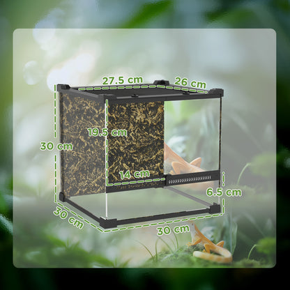 24L Glass Terrarium, Reptile Vivarium with Stone Background, Black