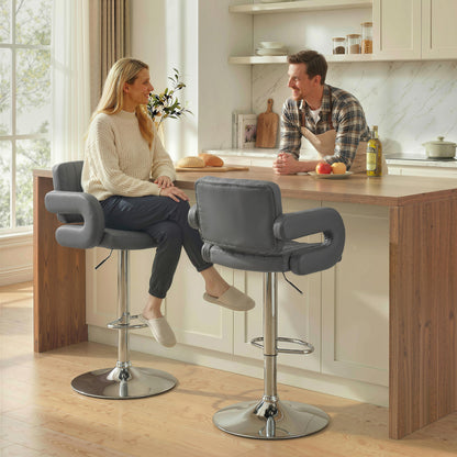 Bar Stools Adjustable Swivel with Armrest Set of 2 Grey